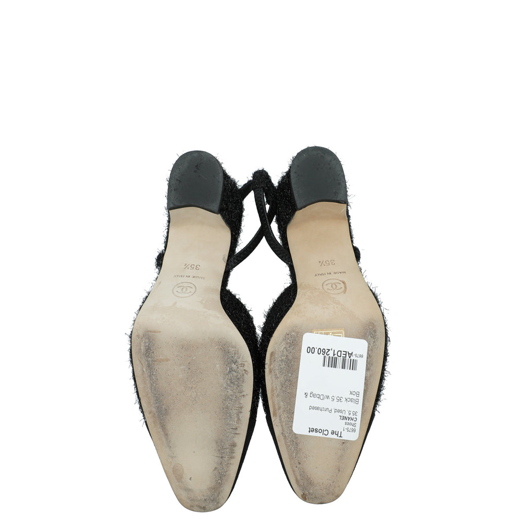 Chanel Black Fabric Lurex Slingback Pumps 35.5