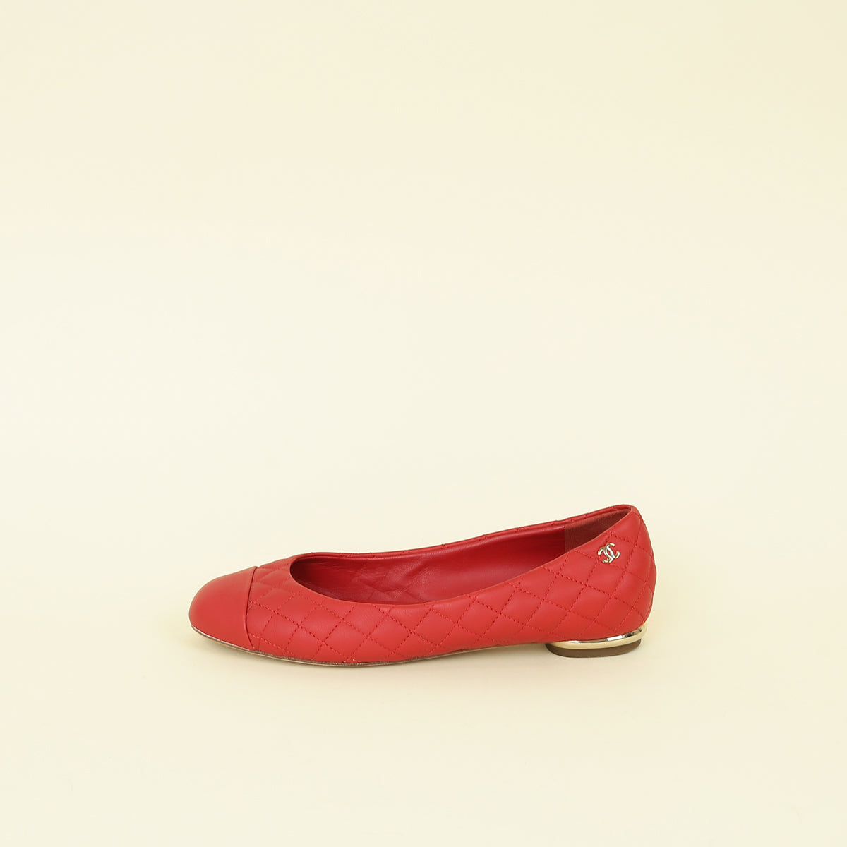 Chanel Red CC Cap Toe Ballet Flats 36.5
