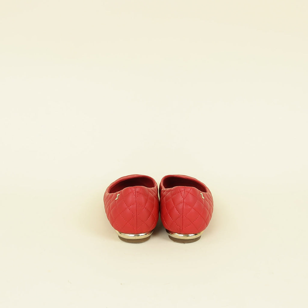 Chanel Red CC Cap Toe Ballet Flats 36.5