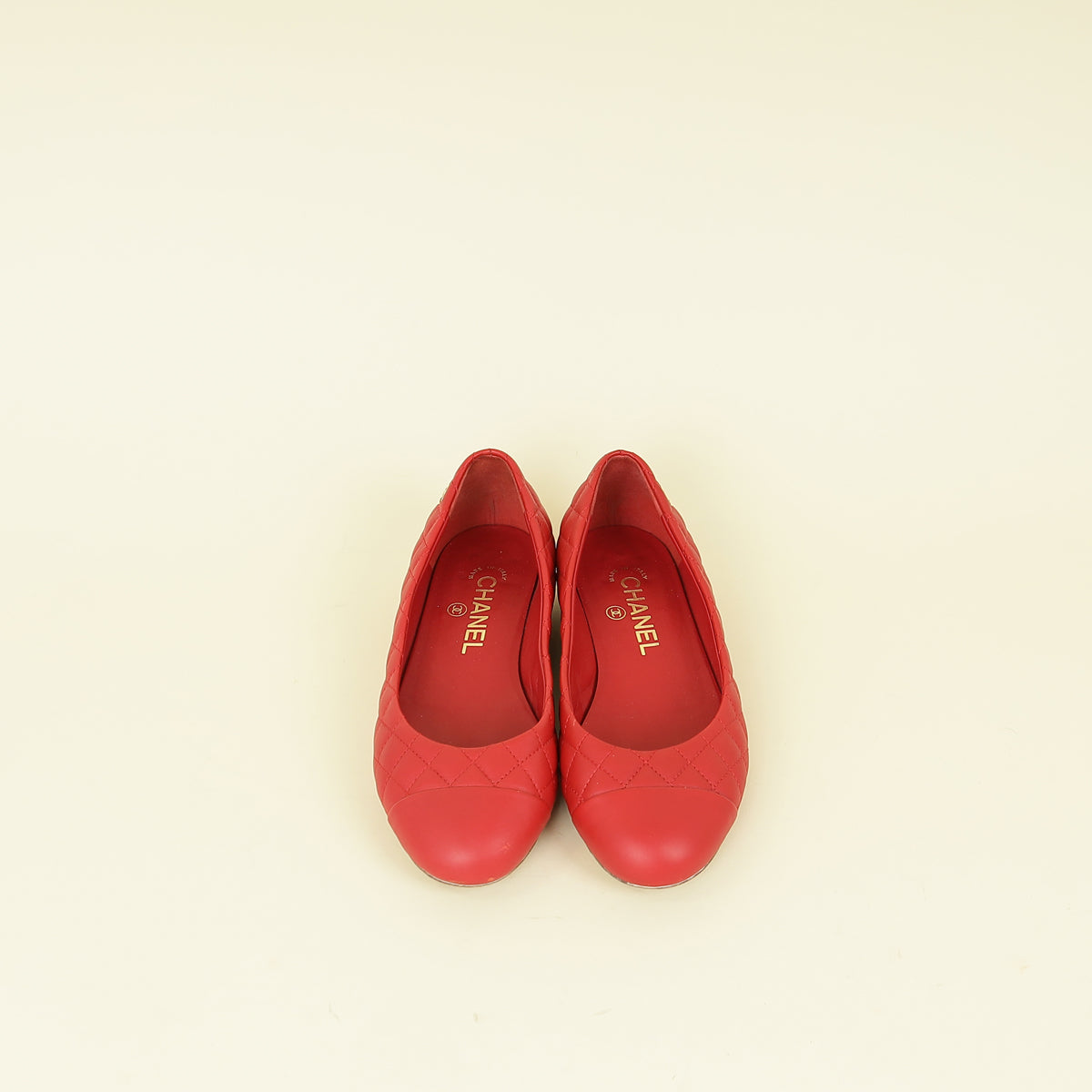 Chanel Red CC Cap Toe Ballet Flats 36.5