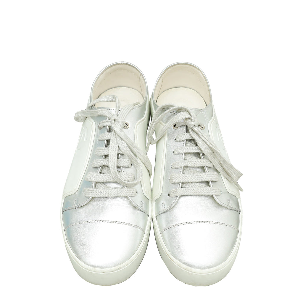 Chanel White CC Low Top Sneaker 36.5