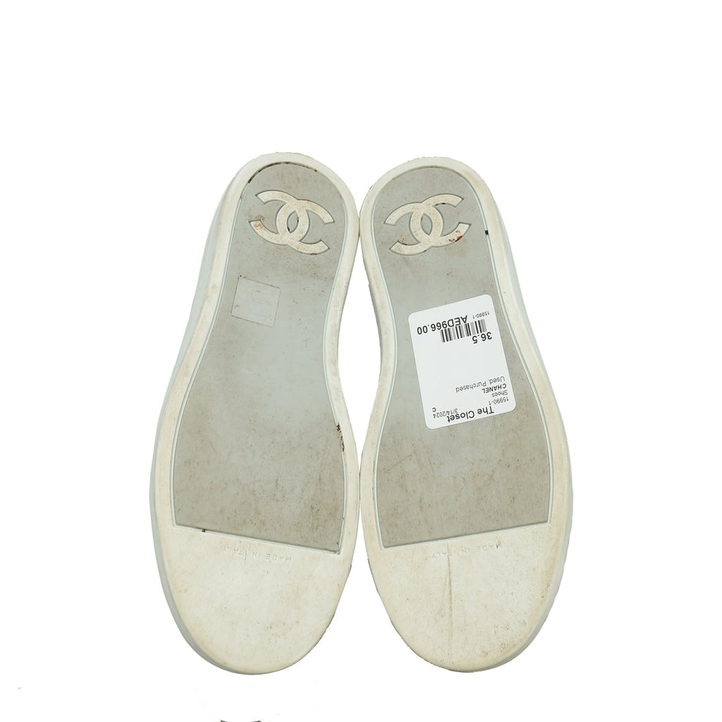 Chanel White CC Low Top Sneaker 36.5