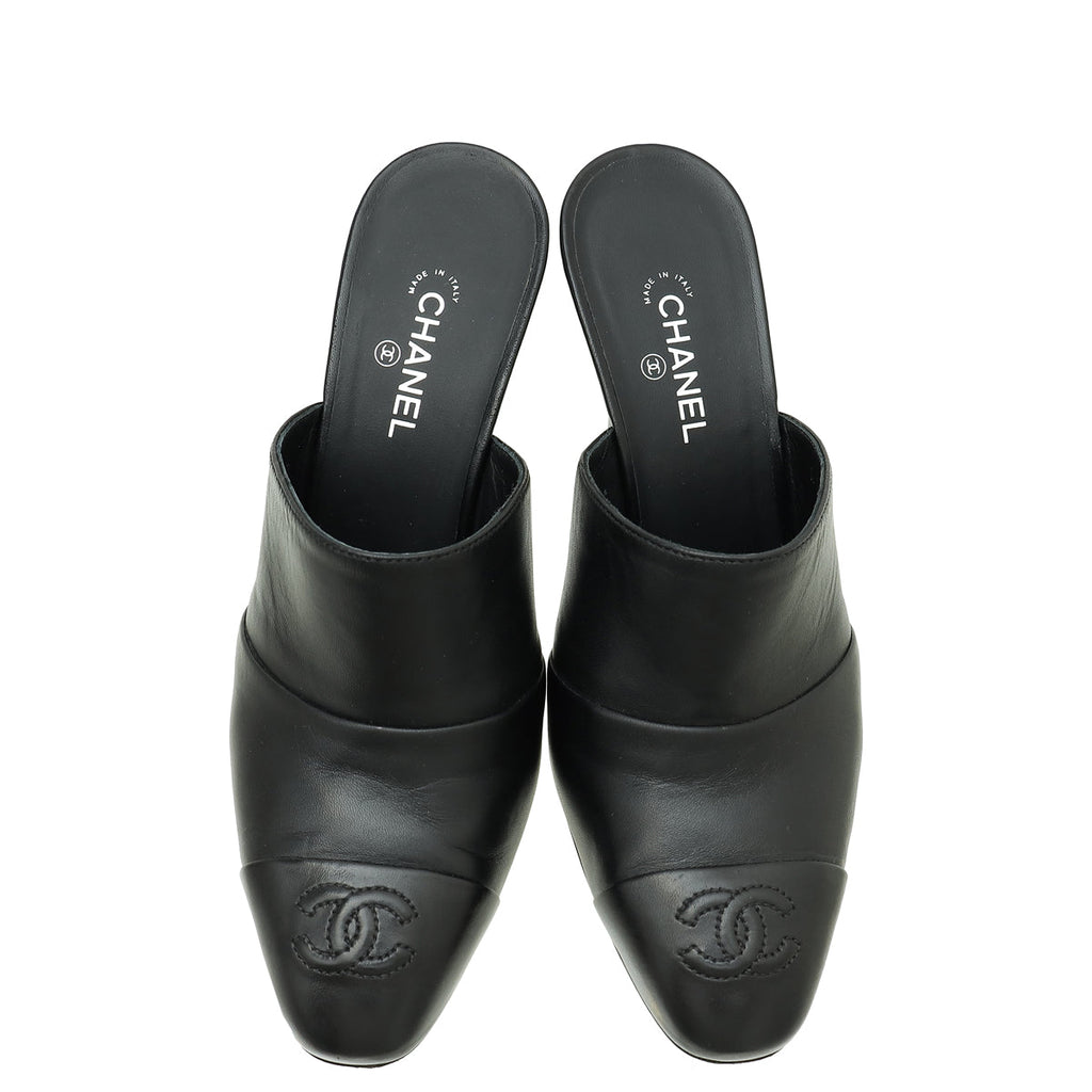 Chanel Black CC Cap Toe Mules 36.5