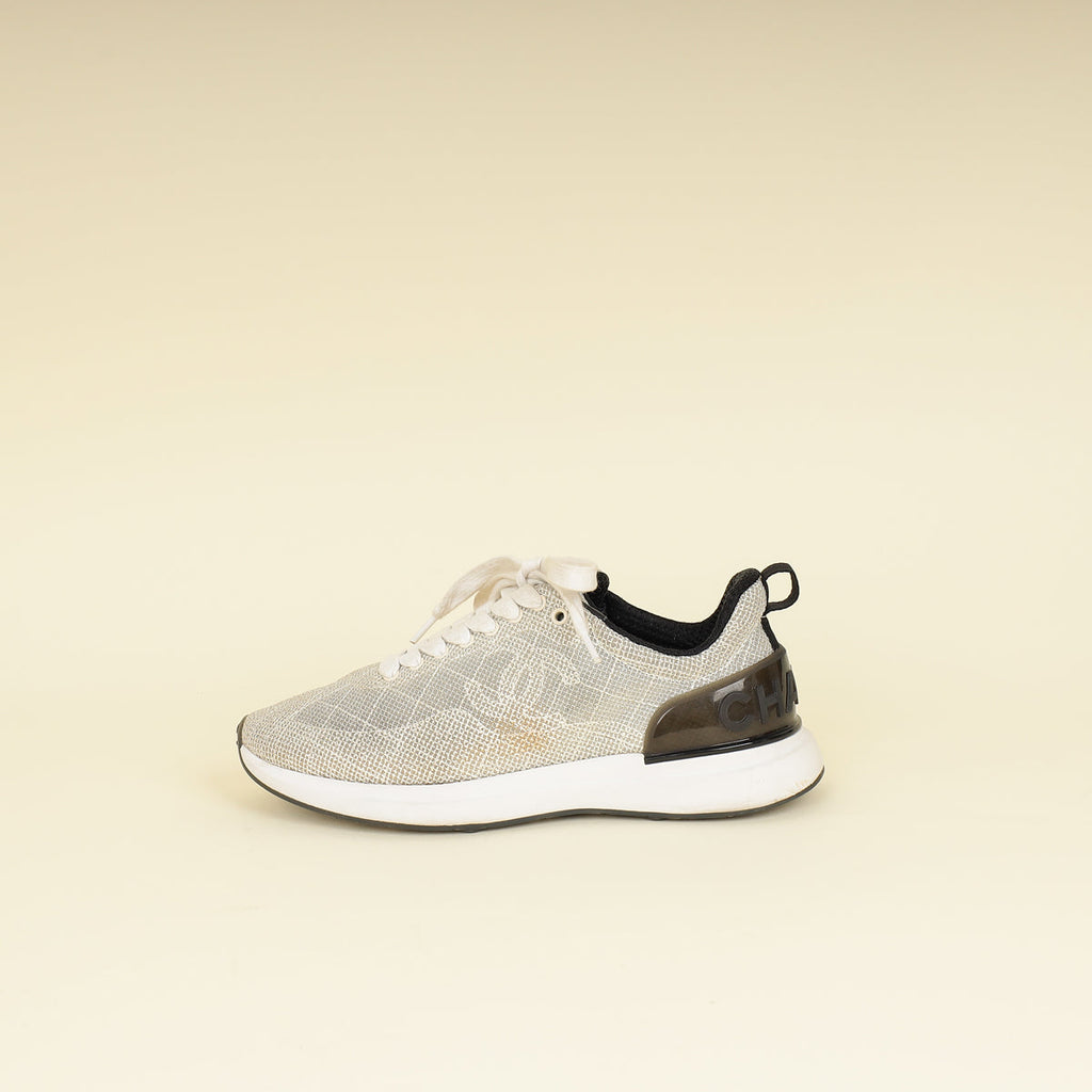 Chanel Beige CC Embroidered Mesh Sneaker 36.5