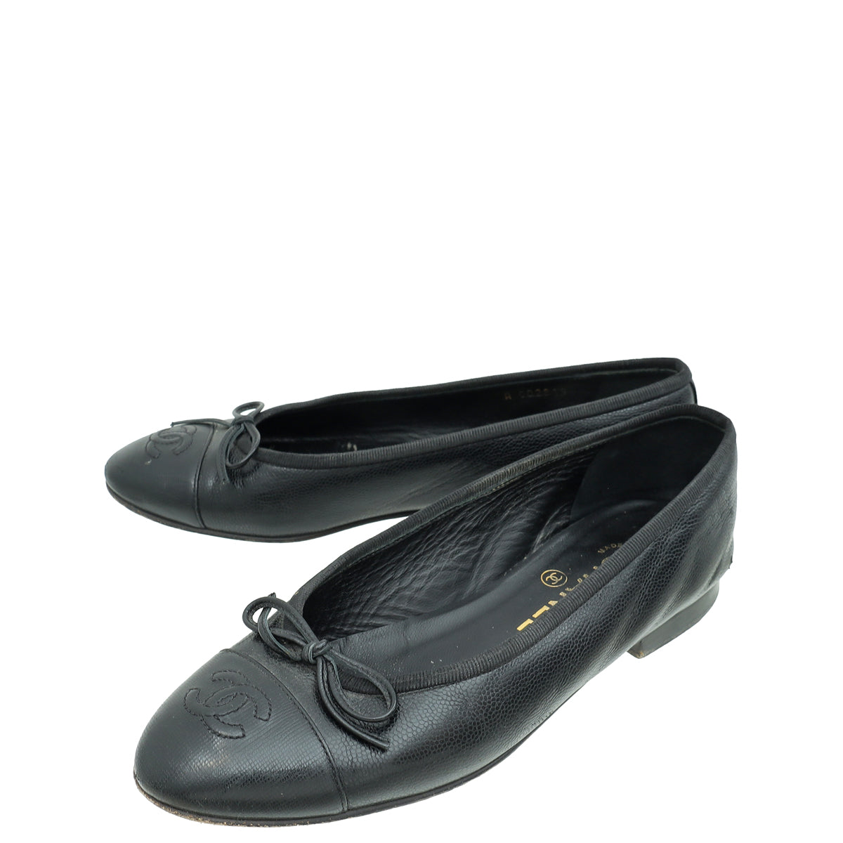 Chanel Black CC Cap Toe Bow Flat Ballerina 36.5
