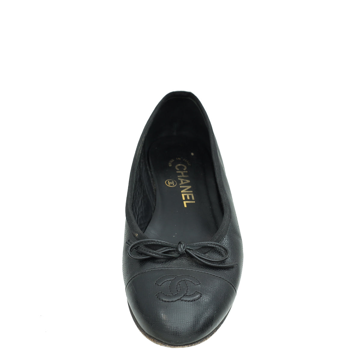 Chanel Black CC Cap Toe Bow Flat Ballerina 36.5