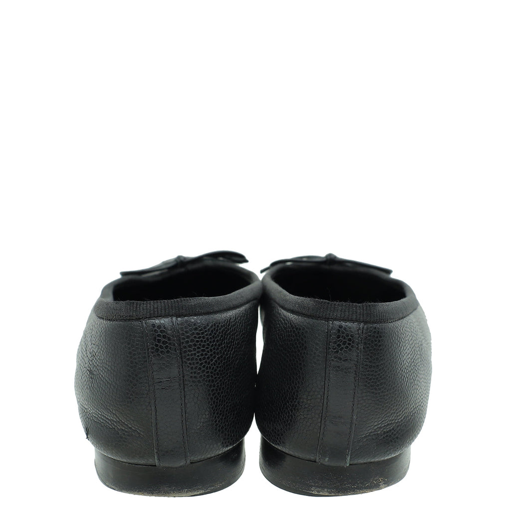 Chanel Black CC Cap Toe Bow Flat Ballerina 36.5
