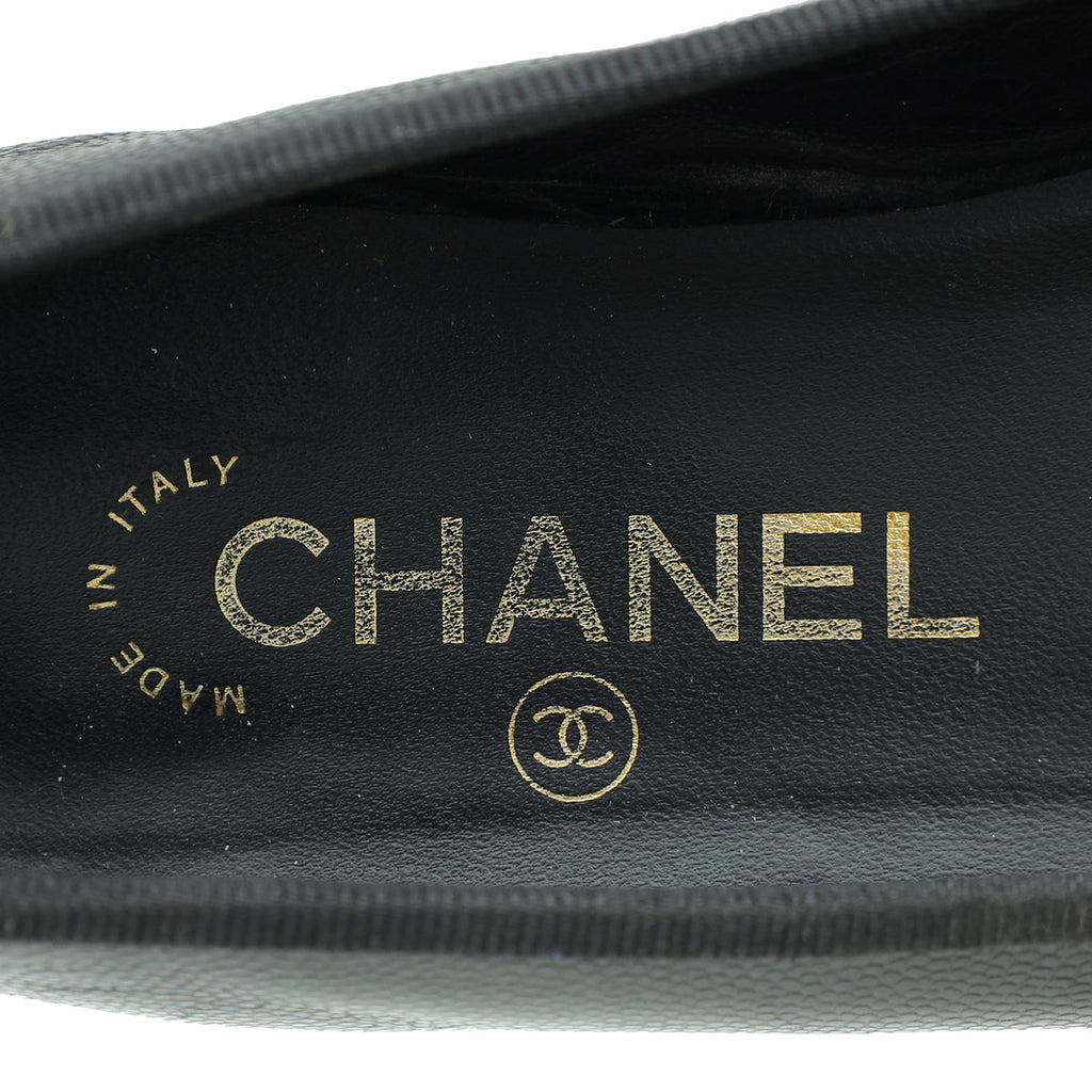 Chanel Black CC Cap Toe Bow Flat Ballerina 36.5