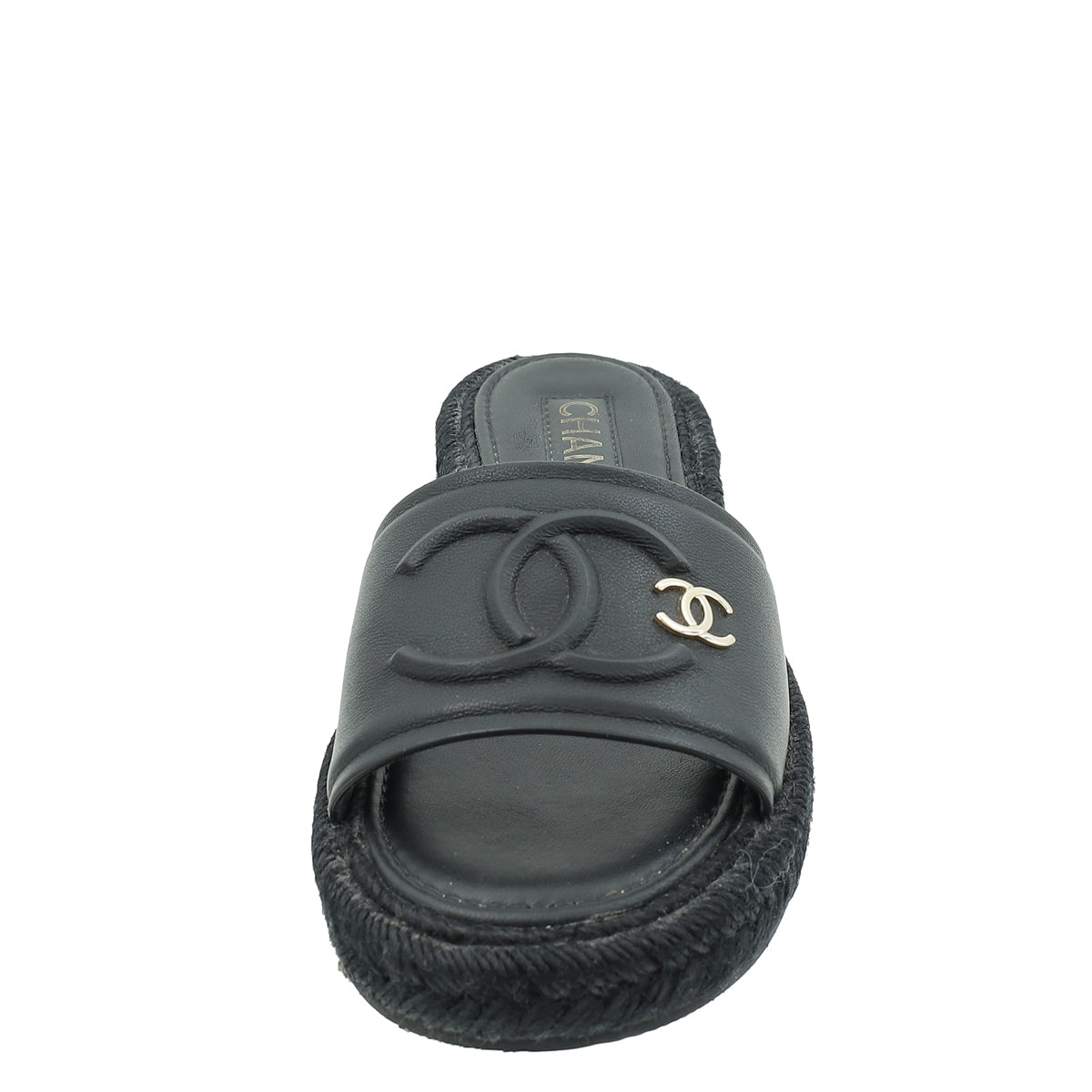 Chanel Black CC Espadrille Mule Sandals 36