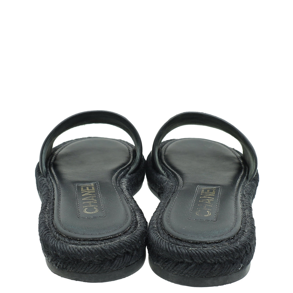 Chanel Black CC Espadrille Mule Sandals 36