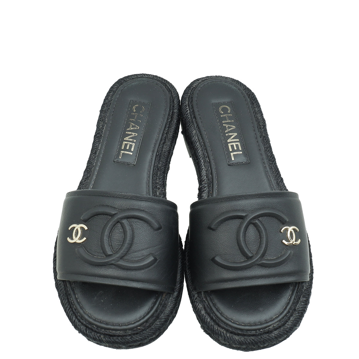 Chanel Black CC Espadrille Mule Sandals 36