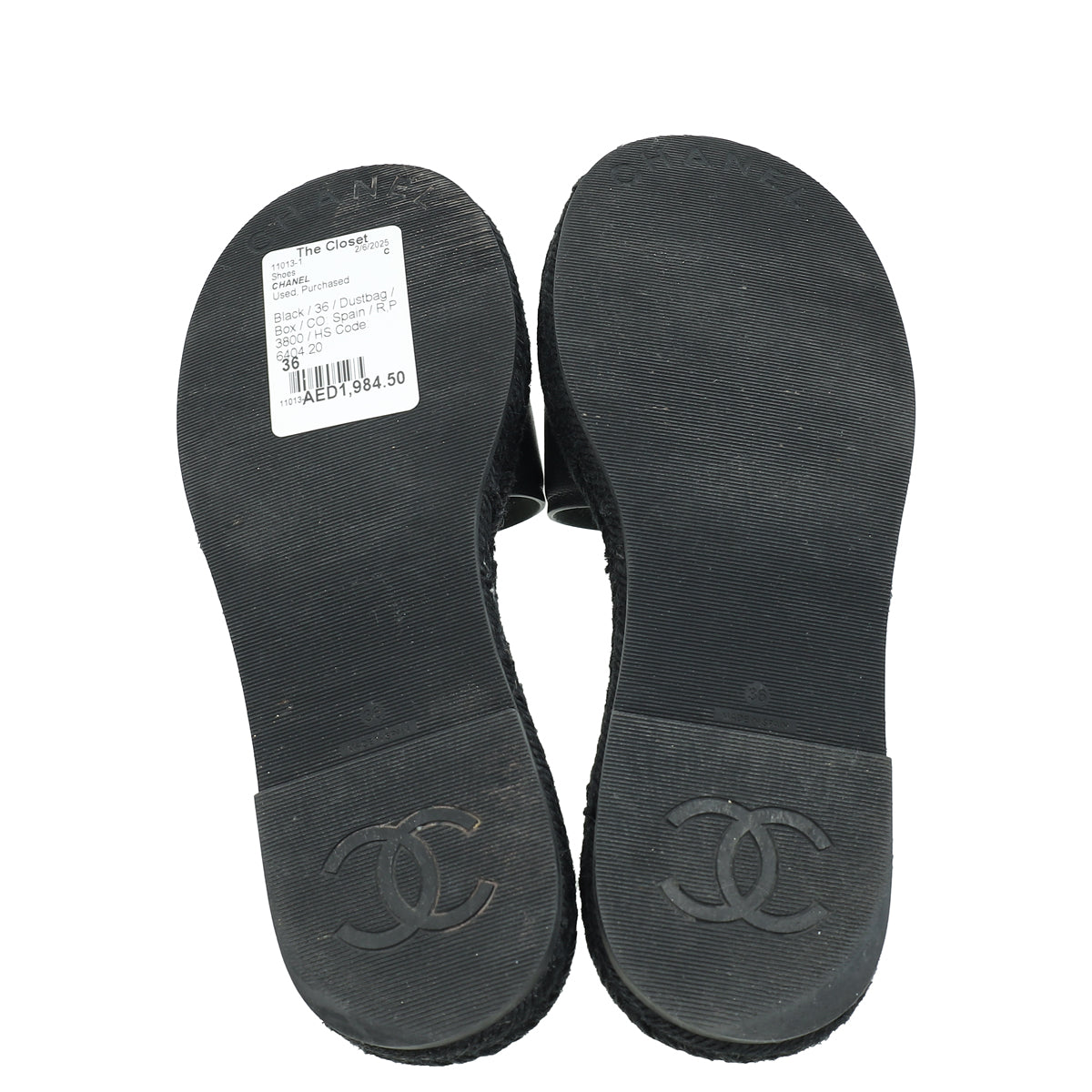 Chanel Black CC Espadrille Mule Sandals 36