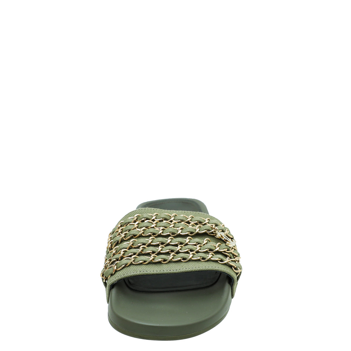 Chanel Khaki CC Chain Pool Slide Mule