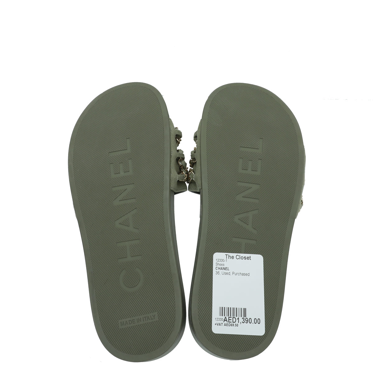 Chanel Khaki CC Chain Pool Slide Mule