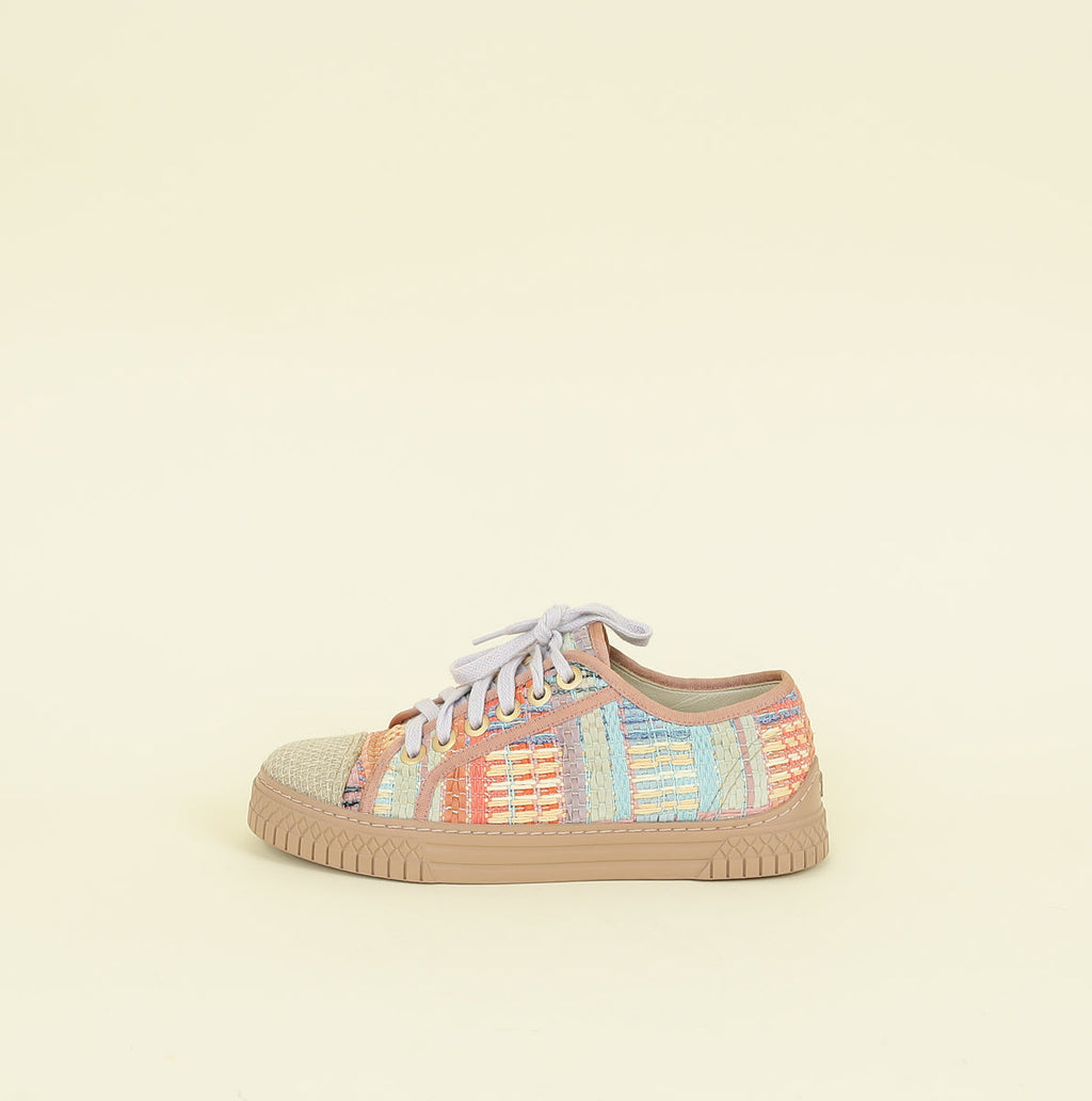 Chanel Multicolor CC Woven Tweed Low Top Sneakers 36