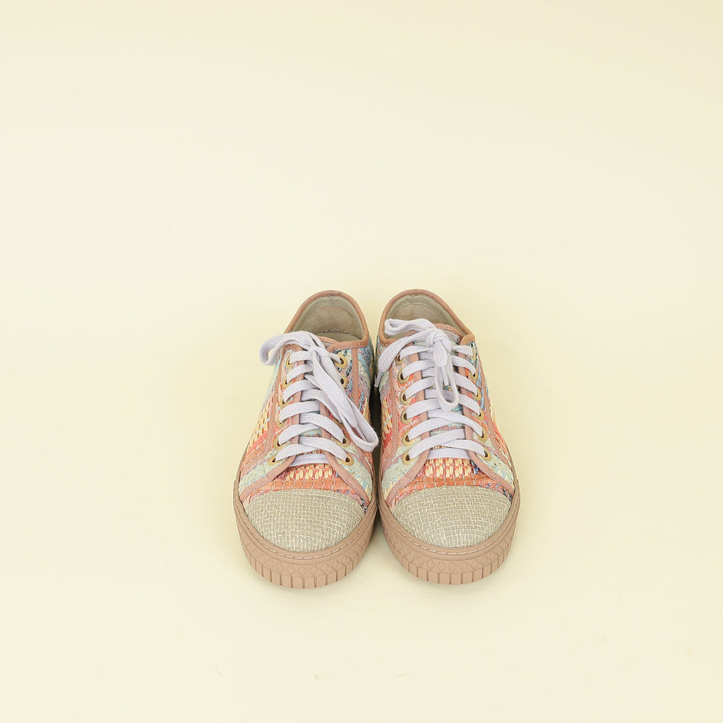 Chanel Multicolor CC Woven Tweed Low Top Sneakers 36