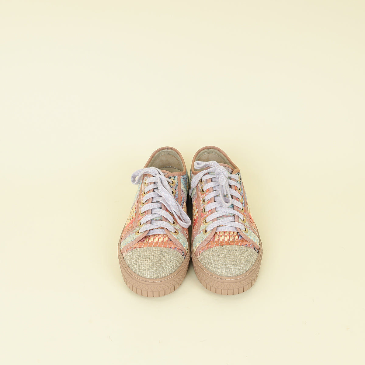 Chanel Multicolor CC Woven Tweed Low Top Sneakers 36