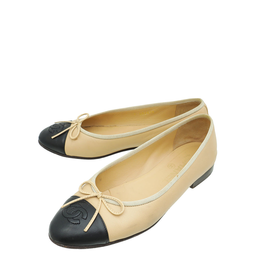 Chanel Bicolor CC Cap Toe Ballet Flats 36