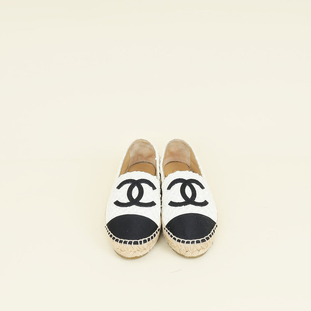 Chanel Bicolor CC Cap Toe Tweed Espadrille 36