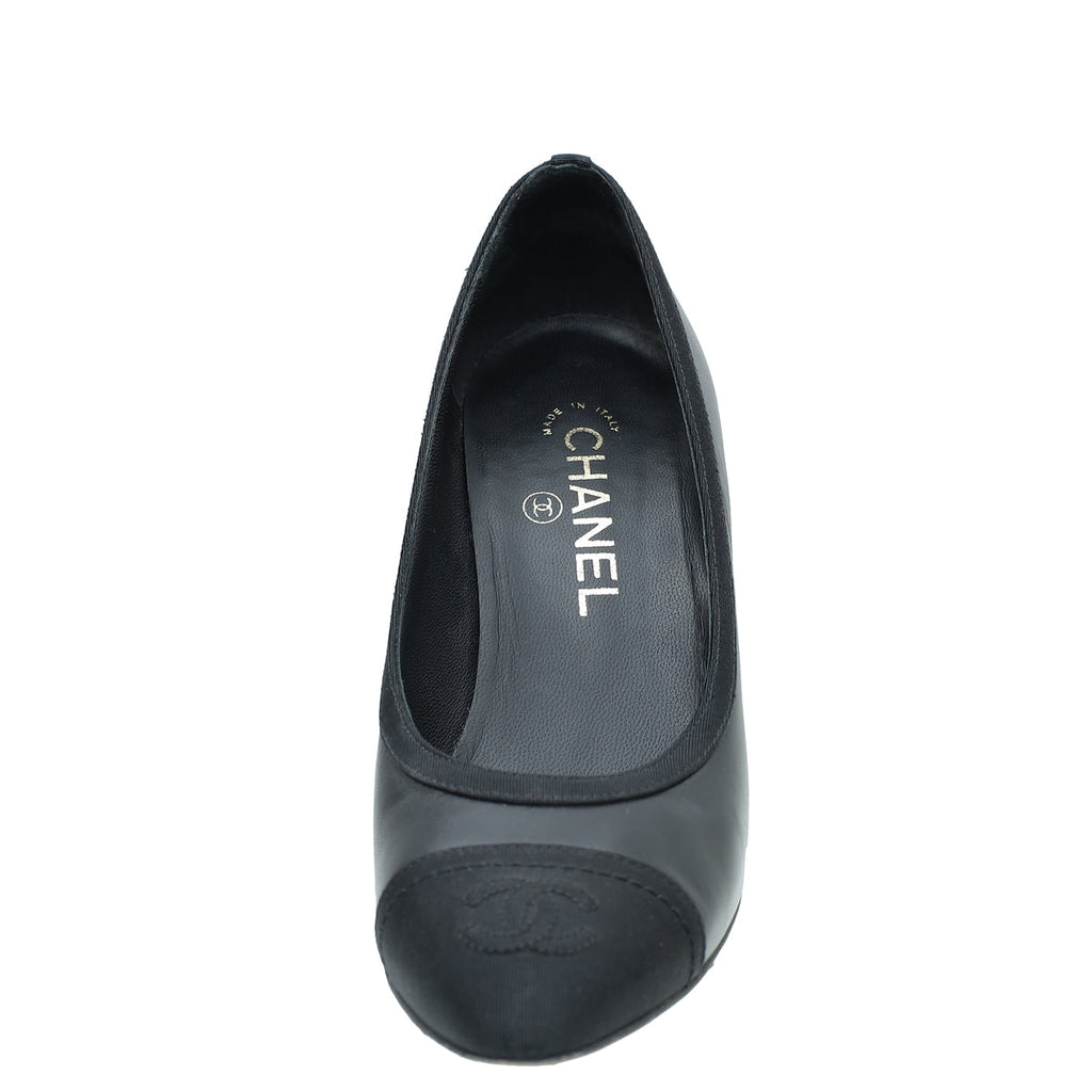 Chanel Black Cap Toe CC Pumps 36