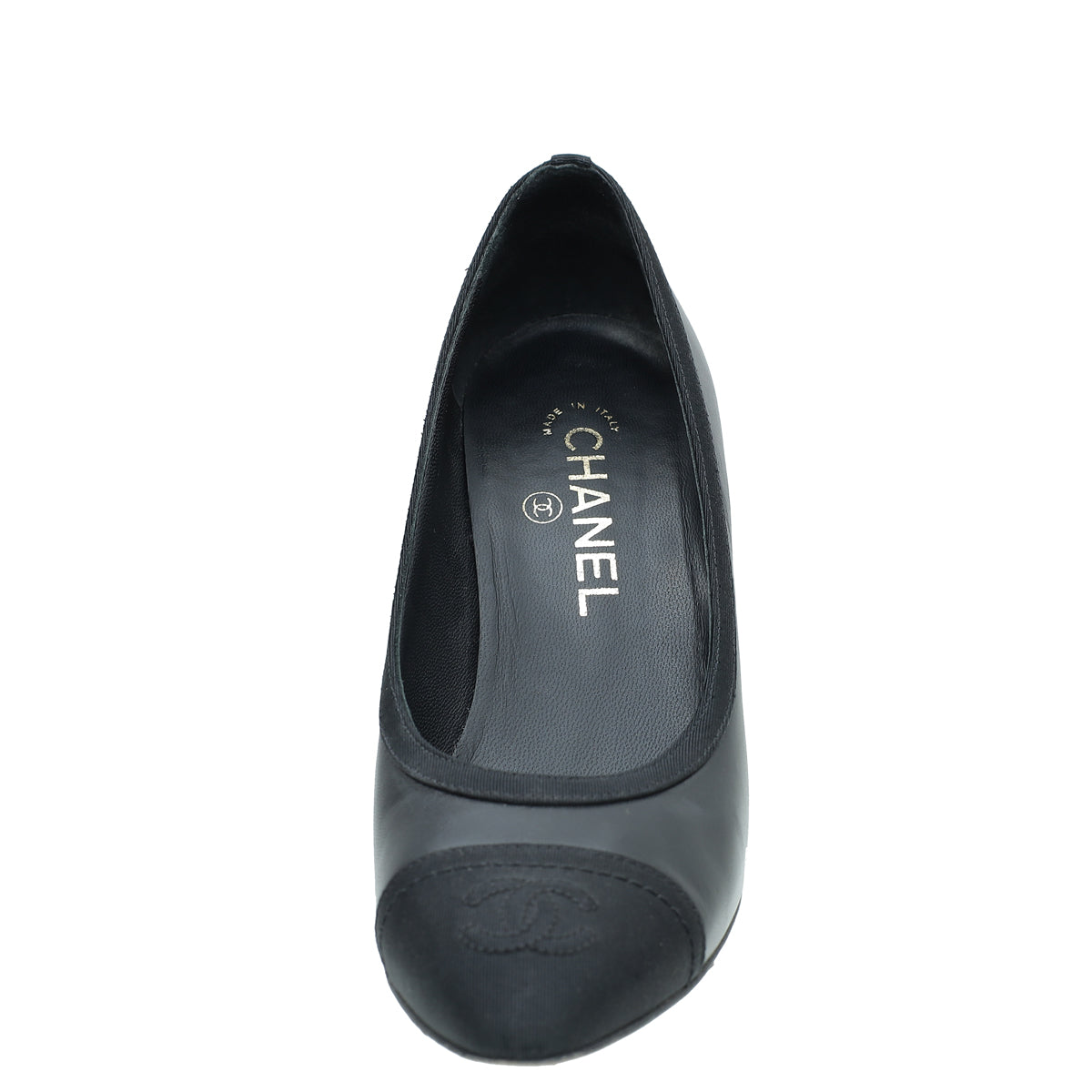 Chanel Black Cap Toe CC Pumps 36