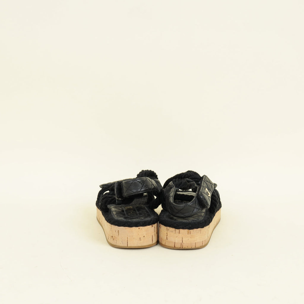 Chanel Black Logo Cord Quilted Slide Sandal 36