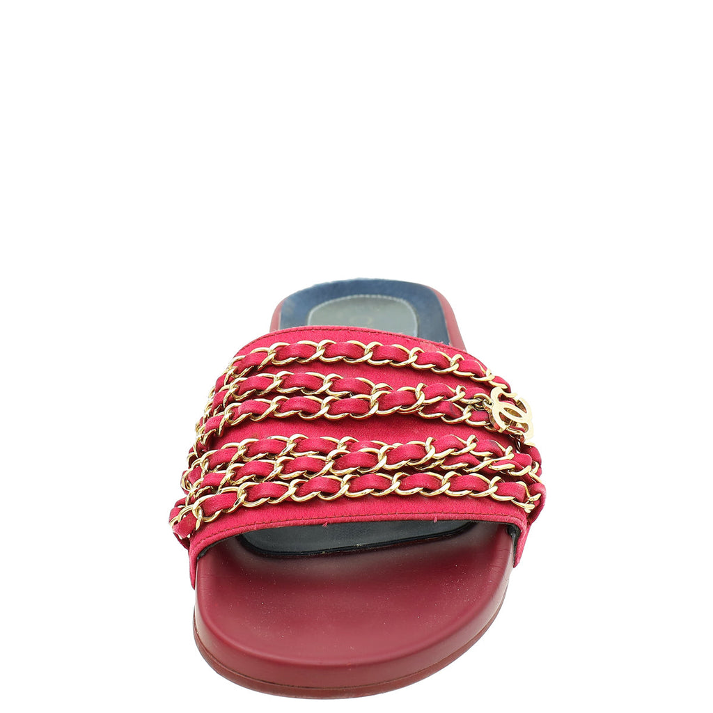 Chanel Burgundy CC Chain Slide Pool Sandal 36