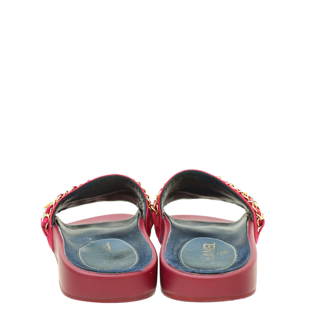 Chanel Burgundy CC Chain Slide Pool Sandal 36