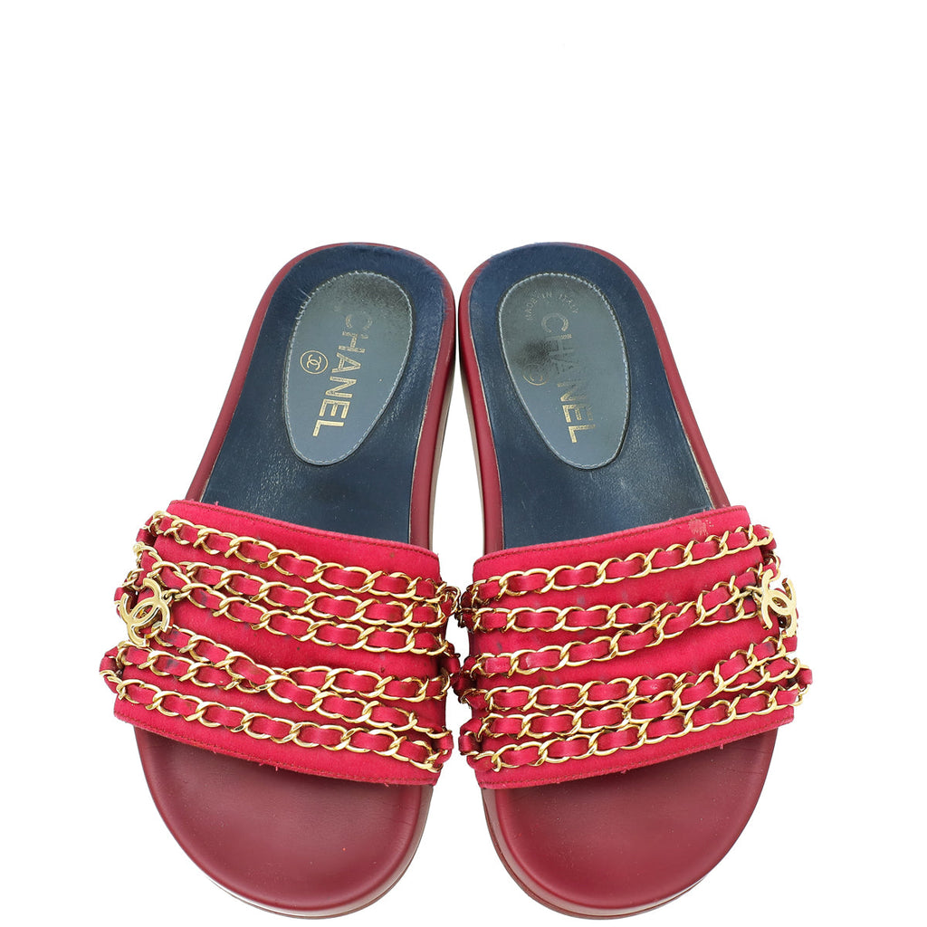 Chanel Burgundy CC Chain Slide Pool Sandal 36
