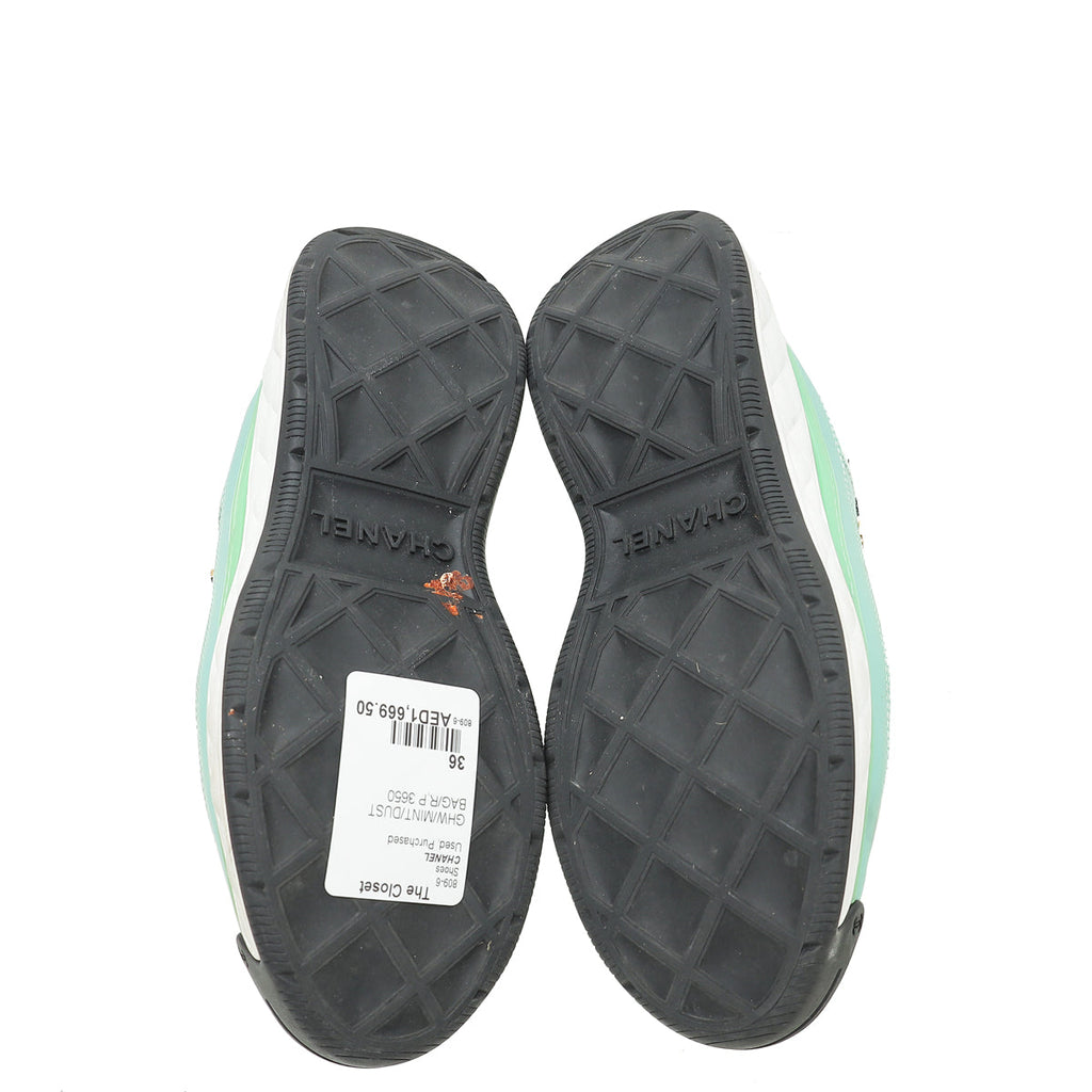 Chanel Mint CC Fabric and Suede Trainer Sneaker 36