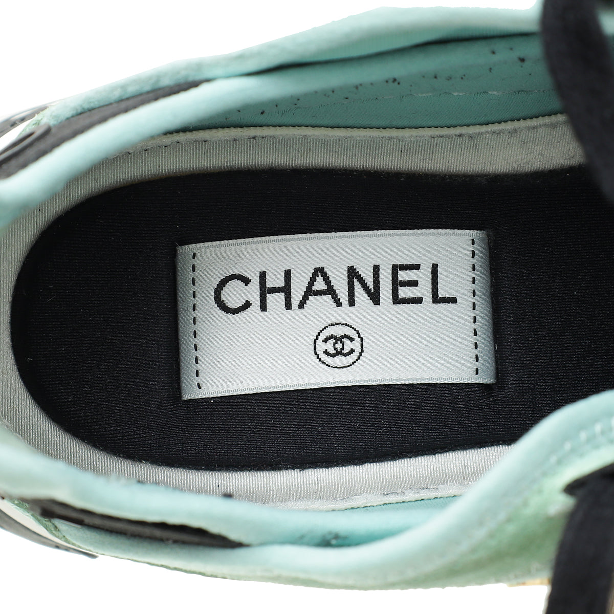 Chanel Mint CC Fabric and Suede Trainer Sneaker 36