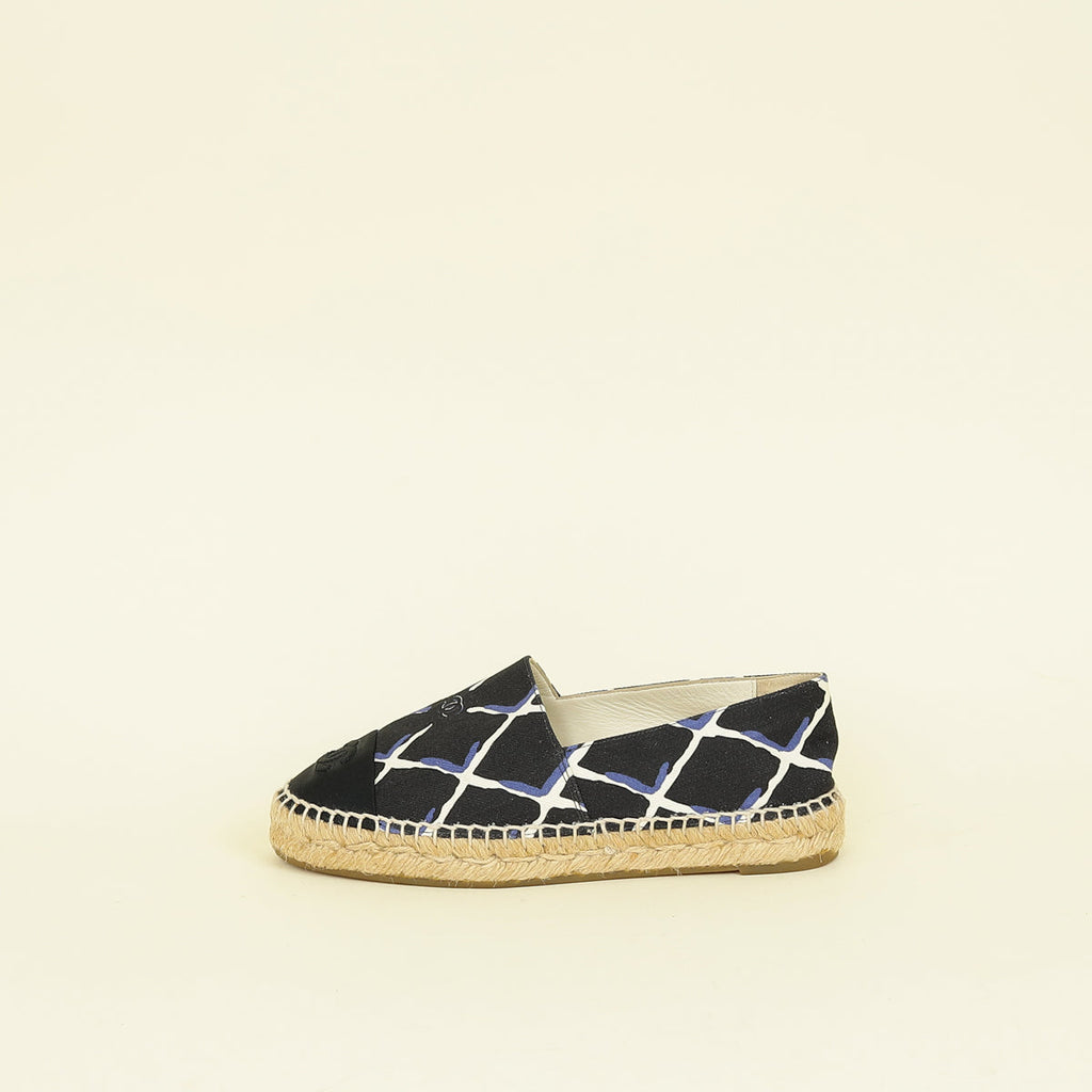 Chanel Bicolor CC Diamond Quilted Print Espadrille Flats 36
