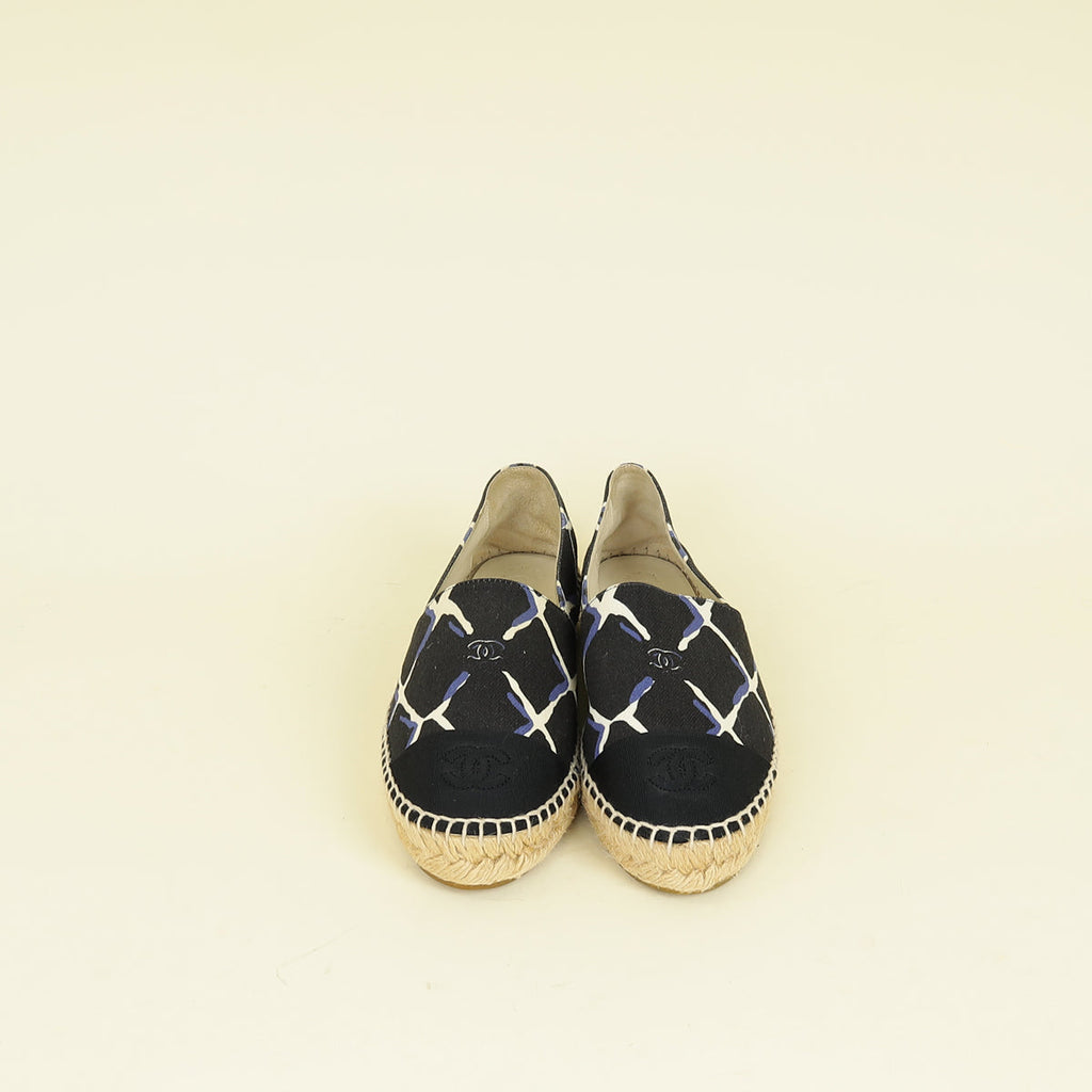 Chanel Bicolor CC Diamond Quilted Print Espadrille Flats 36