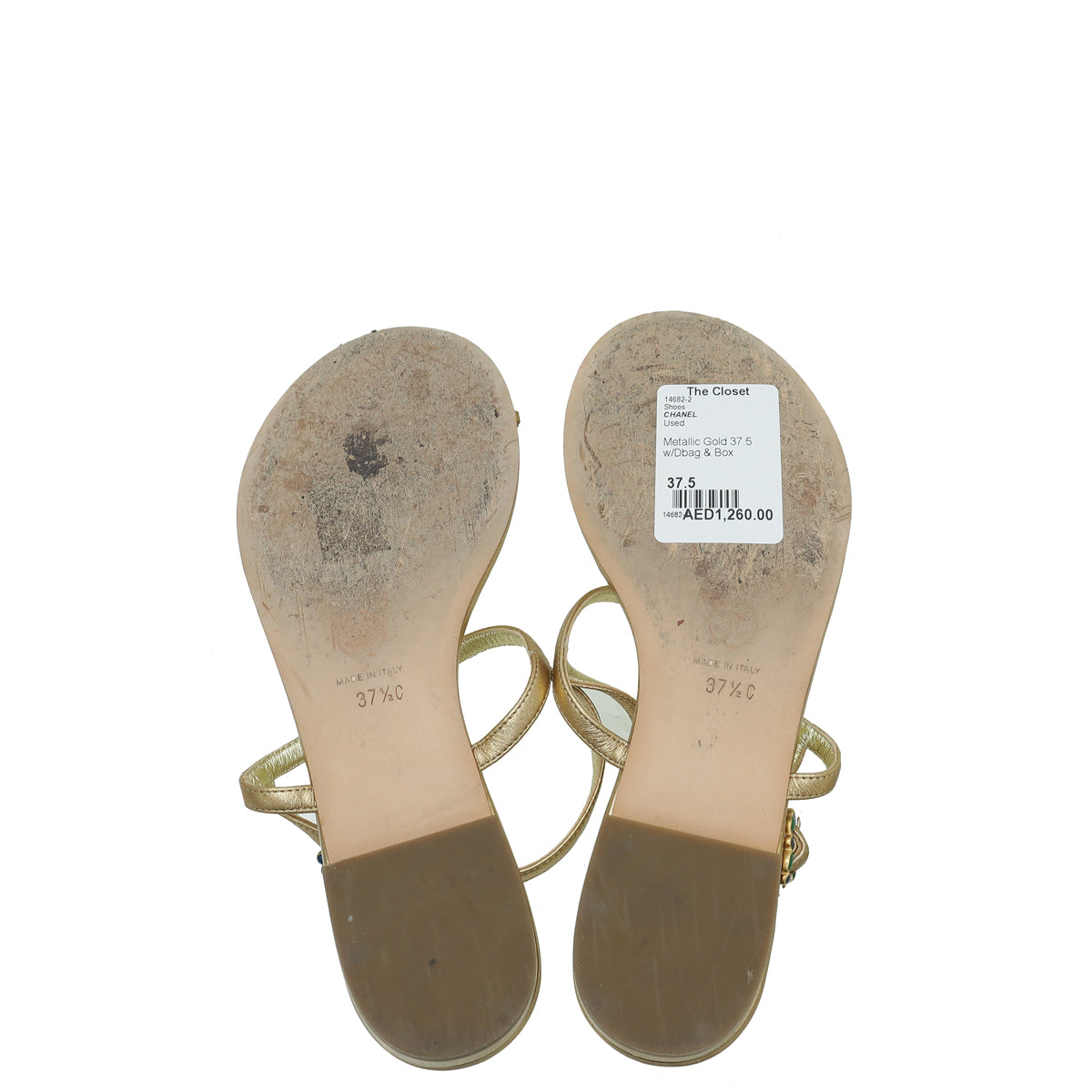 Chanel Metallic Gold Jeweled Toe Ring Ankle Strap 37.5