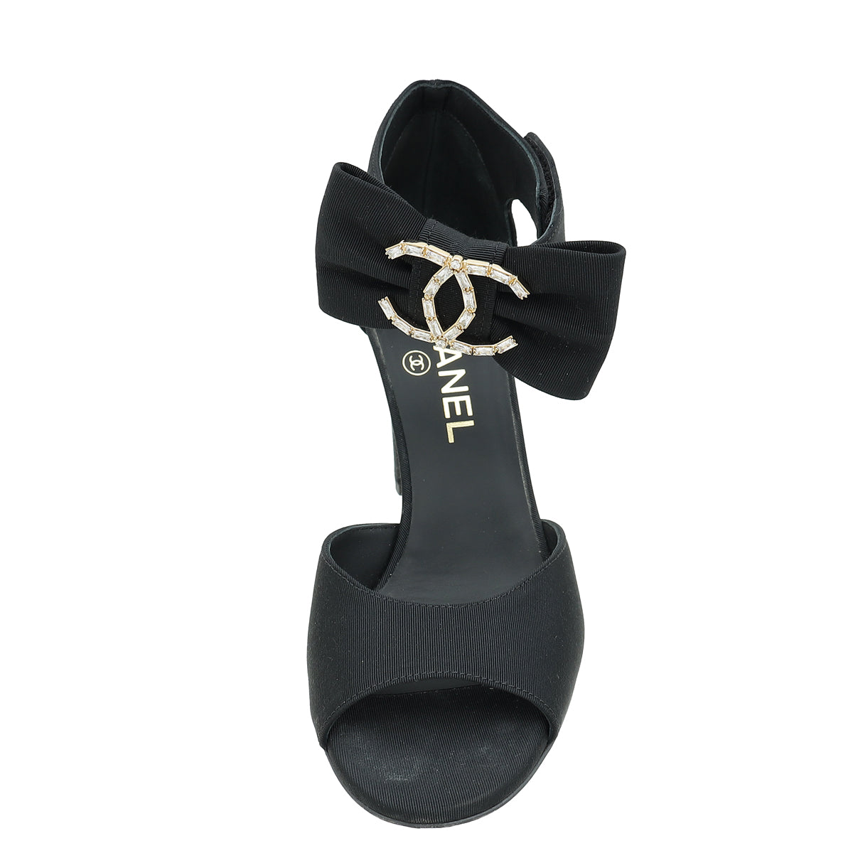 Chanel Black CC Crystal Bow Ankle Sandal 37.5