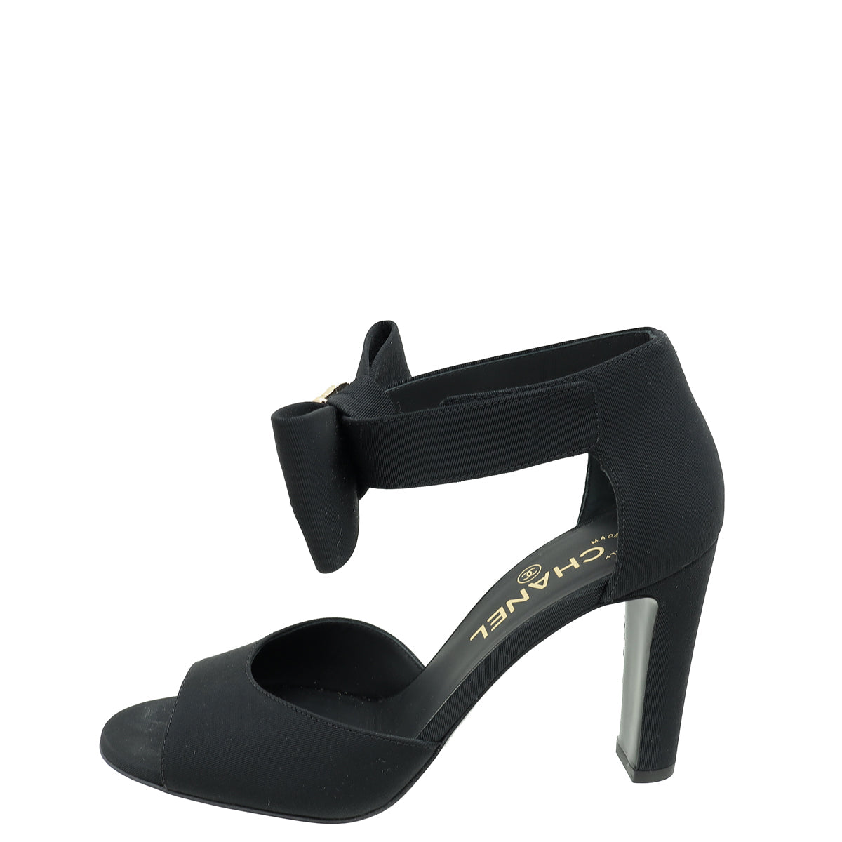 Chanel Black CC Crystal Bow Ankle Sandal 37.5