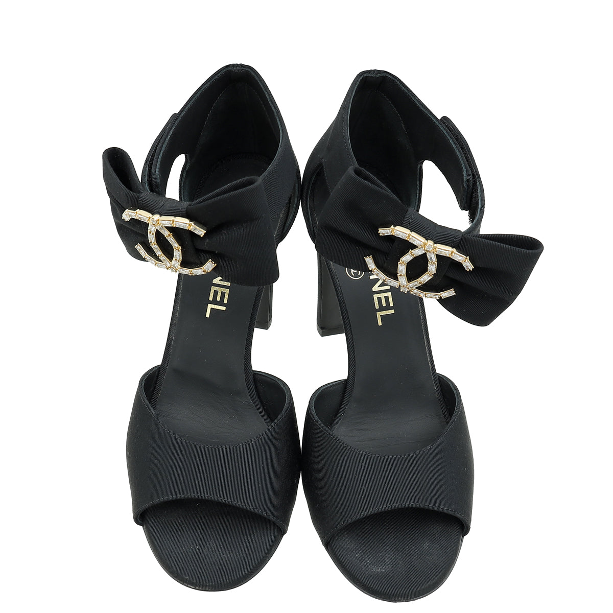 Chanel Black CC Crystal Bow Ankle Sandal 37.5