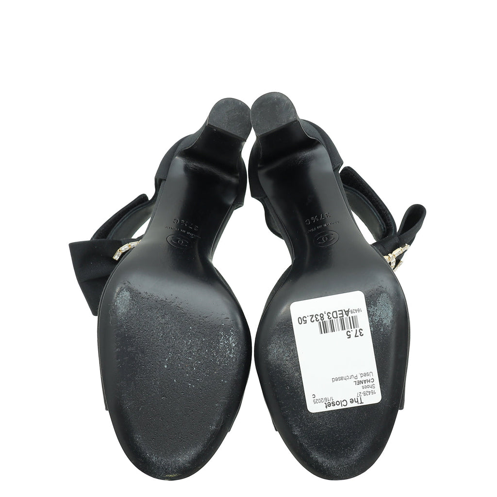 Chanel Black CC Crystal Bow Ankle Sandal 37.5