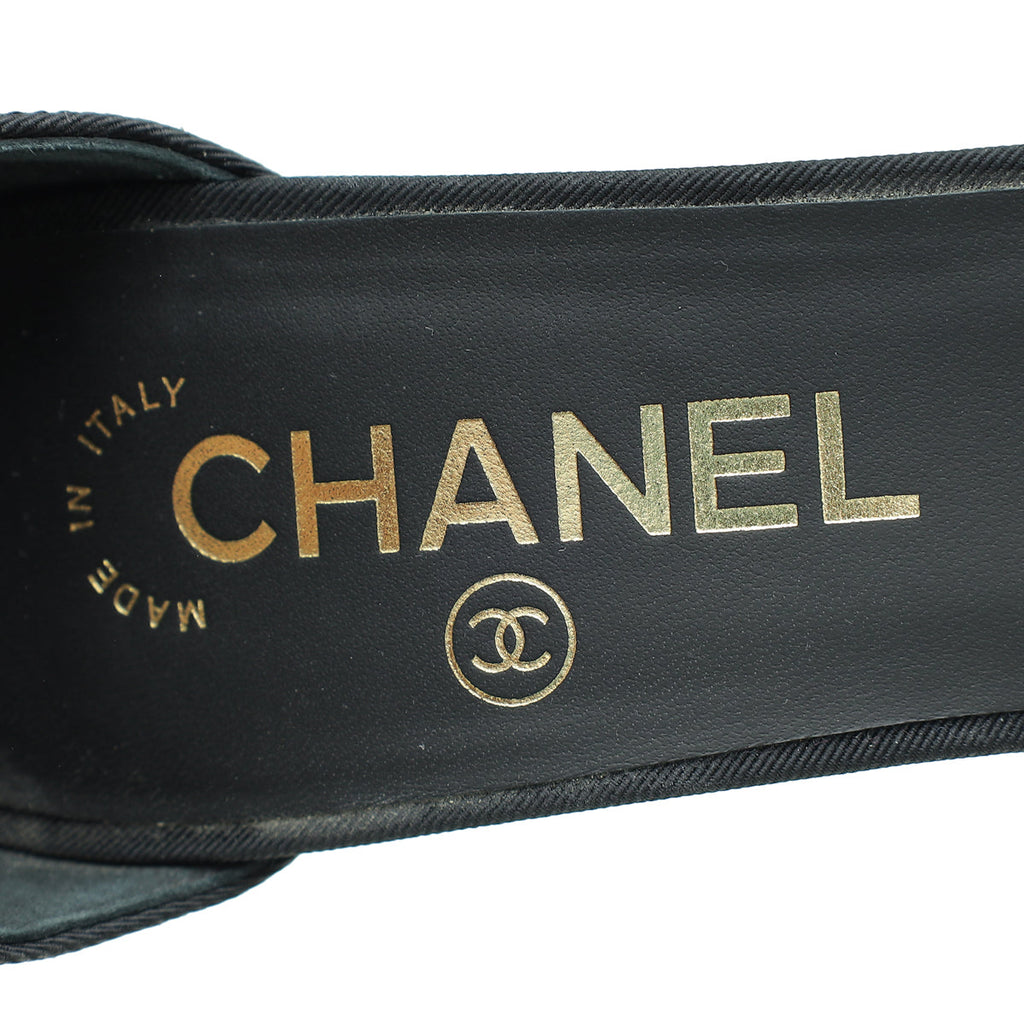 Chanel Black CC Crystal Bow Ankle Sandal 37.5