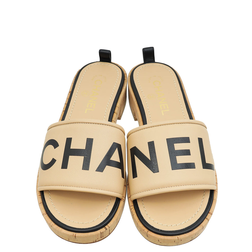 Chanel Beige Chanel Logo Mules Sandals 37.5