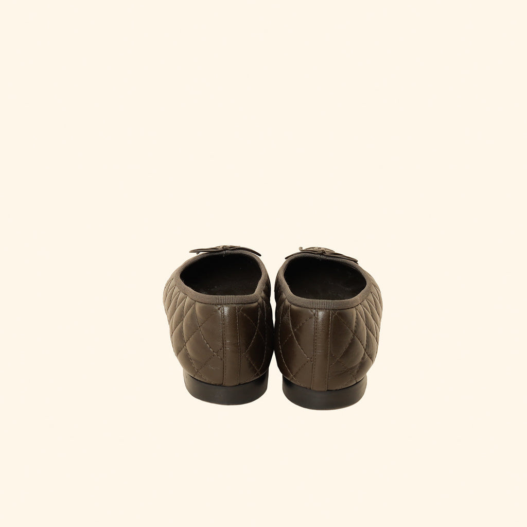 Chanel Brown CC Cap Toe Quilted Flat Ballerina 37.5