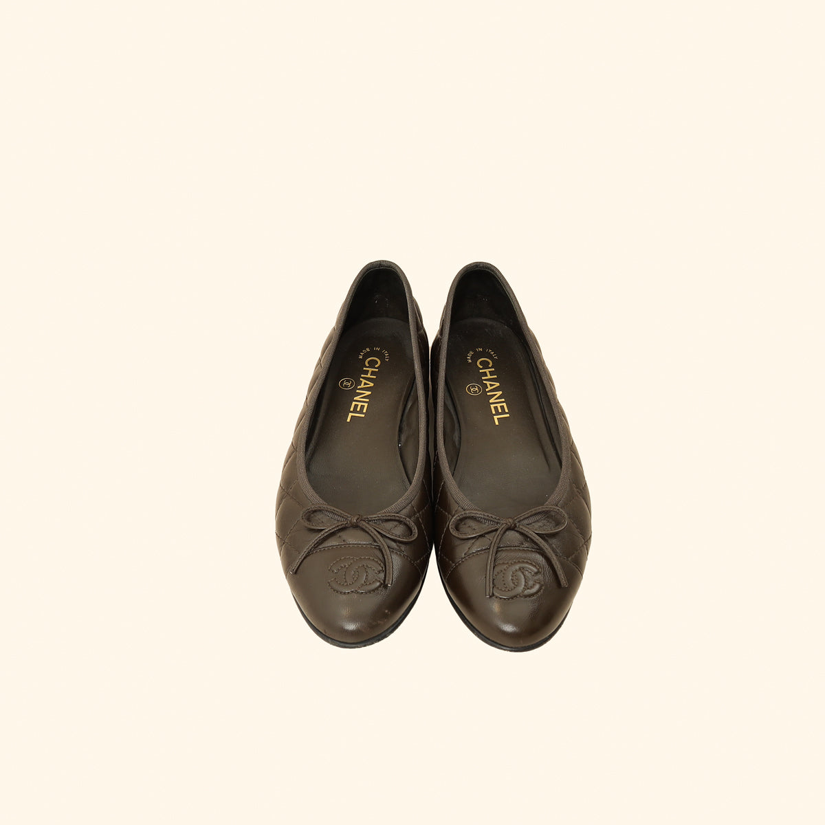 Chanel Brown CC Cap Toe Quilted Flat Ballerina 37.5