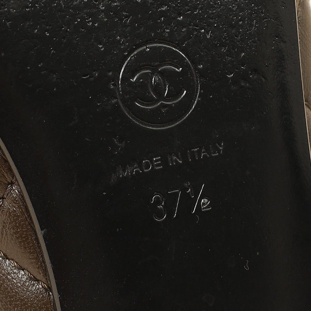Chanel Brown CC Cap Toe Quilted Flat Ballerina 37.5