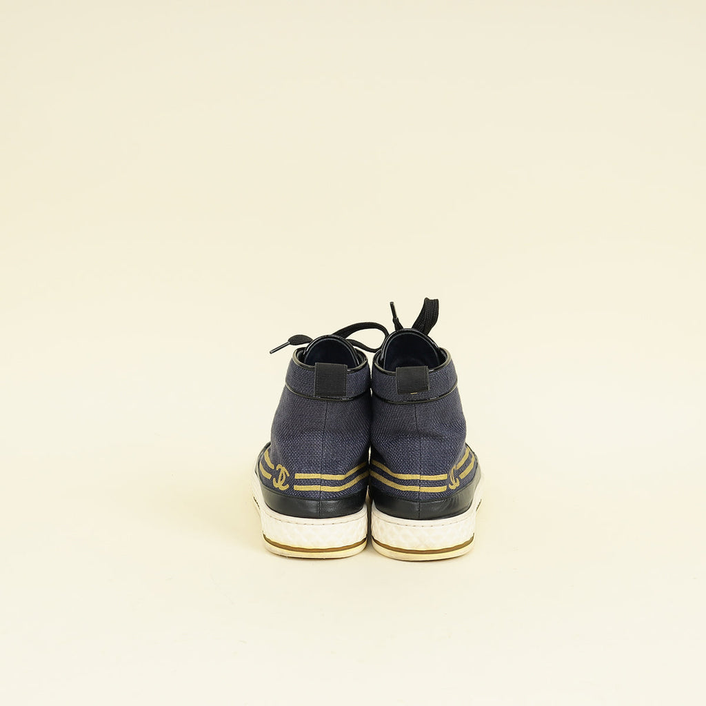 Chanel Navy Blue CC High Top Sneaker