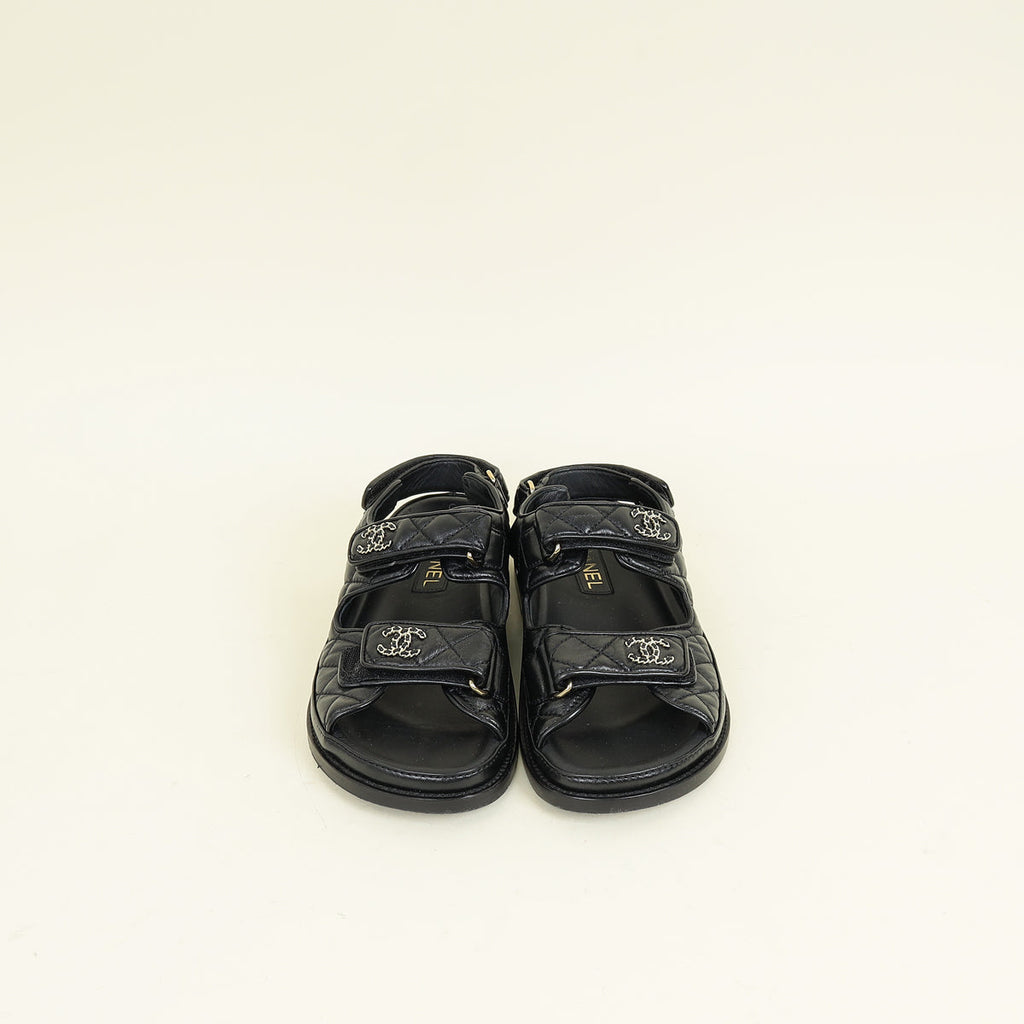 Chanel Black CC Quilted Dad Sandal 37.5
