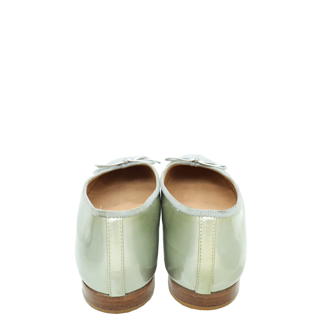 Chanel Metallic Silver CC Ballerina Flats 37.5