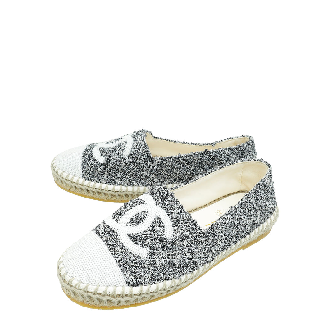 Chanel Bicolor CC Cap Toe Tweed Sequins Espadrille 37