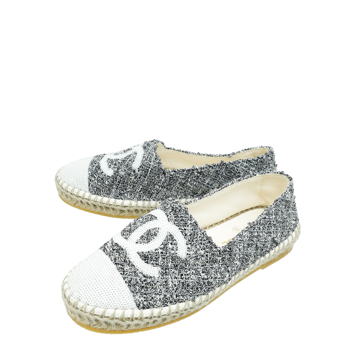 Chanel Bicolor CC Cap Toe Tweed Sequins Espadrille 37
