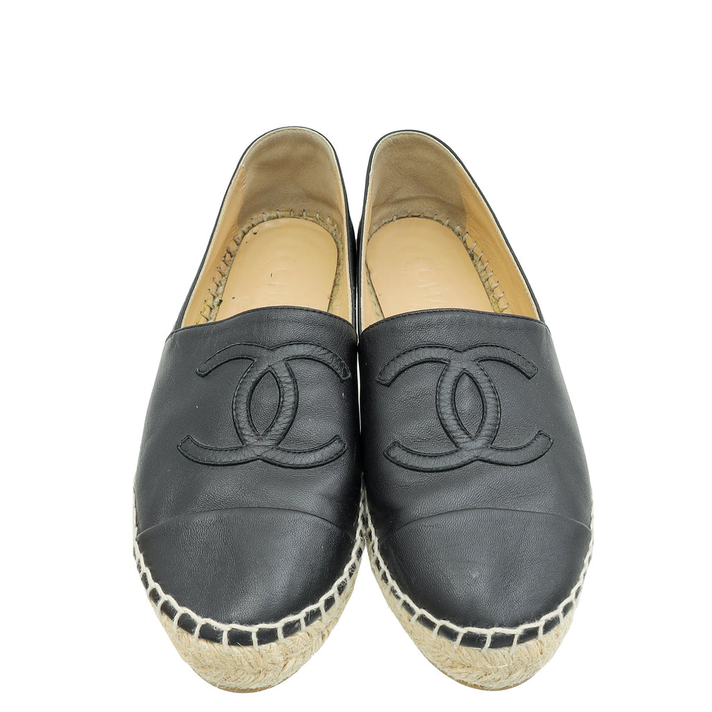 Chanel Black CC Cap Toe Espadrille 37