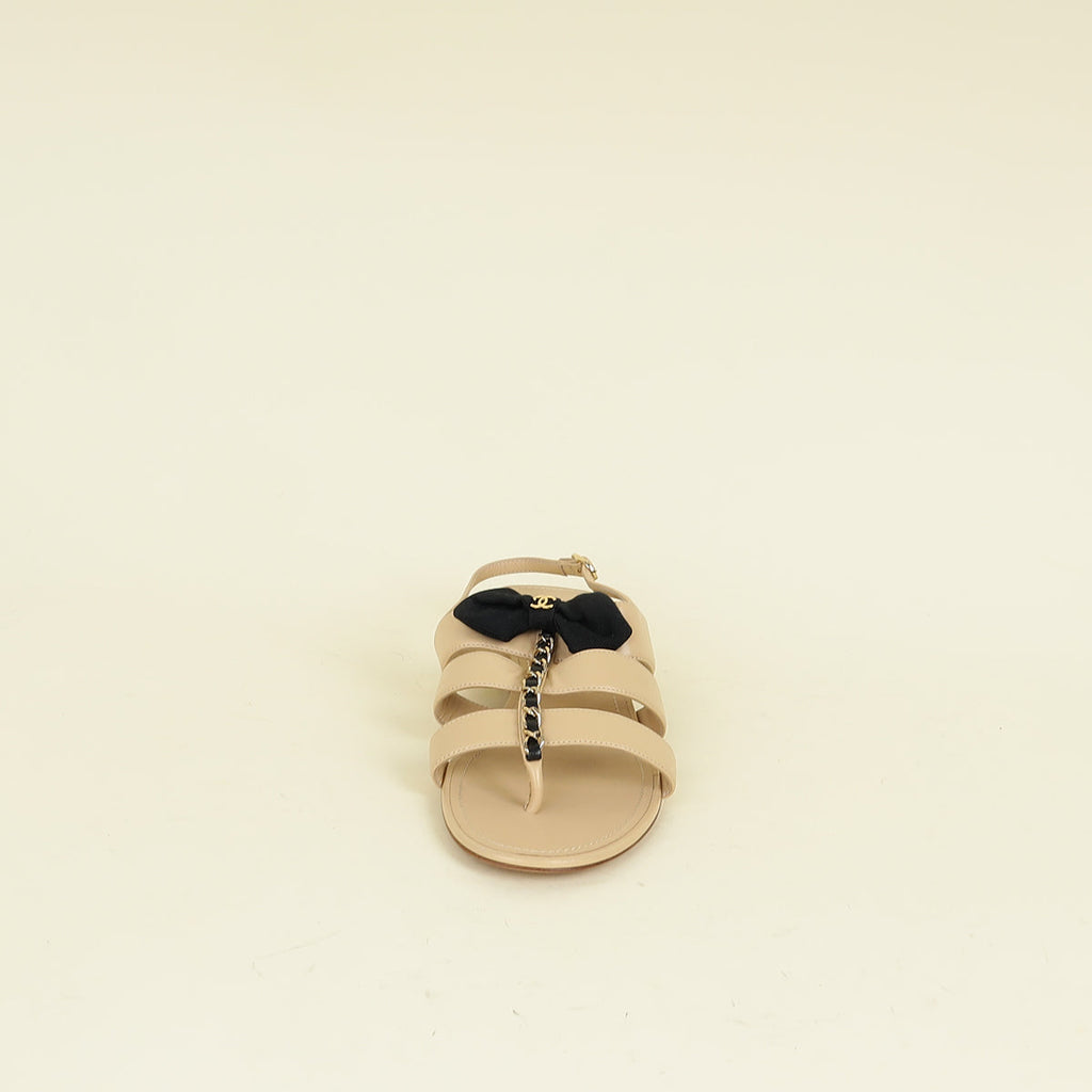 Chanel Beige CC Chain Bow Sandal 37